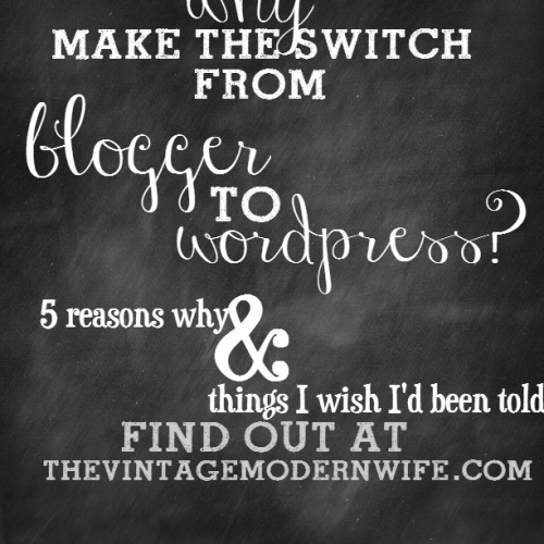 Love this post from TheVintageModernWife.com about the switch from Blogger to Wordpress. She gives great insight into the pros and cons of making the switch! Definitely saving this for when the time comes! It's really helpful.