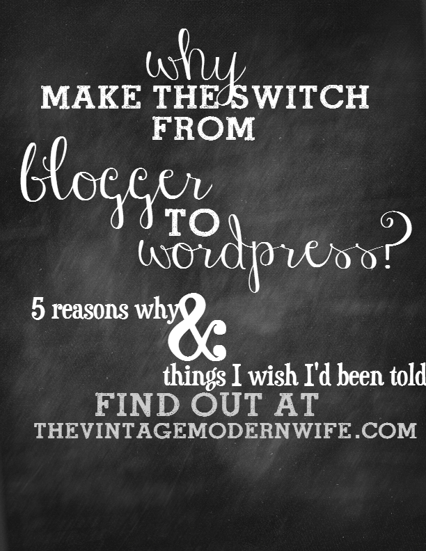 Love this post from TheVintageModernWife.com about the switch from Blogger to WordPress. She gives great insight into the pros and cons of making the switch! Definitely saving this for when the time comes! It's really helpful.