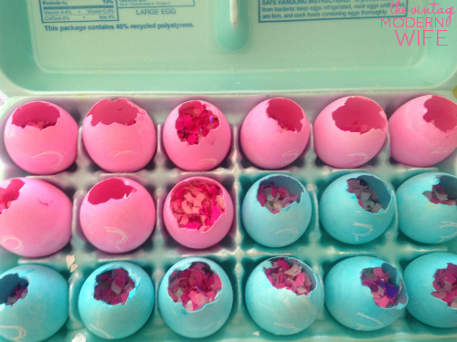 These confetti eggs with confetti from The Confetti Bar are perfect for a gender reveal party!
