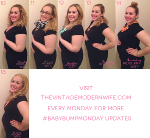 Love this progression of baby bump pictures of The Vintage Modern Wife from 10 weeks pregnant to 18 weeks pregnant. I can't wait to see all the way to 40 weeks!
