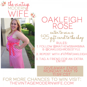 Enter to win a $25 gift card to Oakleigh Rose via The Vintage Modern Wife. With a cute selection of spring clothes for moms-to-be and everyone else, you'll find something perfect for this summer! #VMWoakleigh