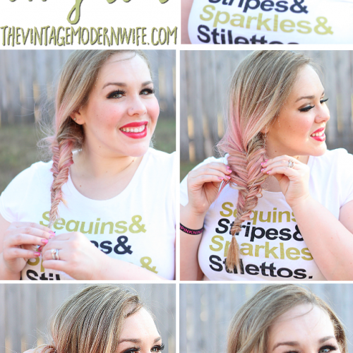 This fishtail braided chignon tutorial by The Vintage Modern Wife is SO easy and I'm able to do it in 5 minutes! She breaks it down into a few easy steps that helped me take my hair from drab to fab! Plus, I love her pink and blonde hair! Check it out for #momhairmonday!