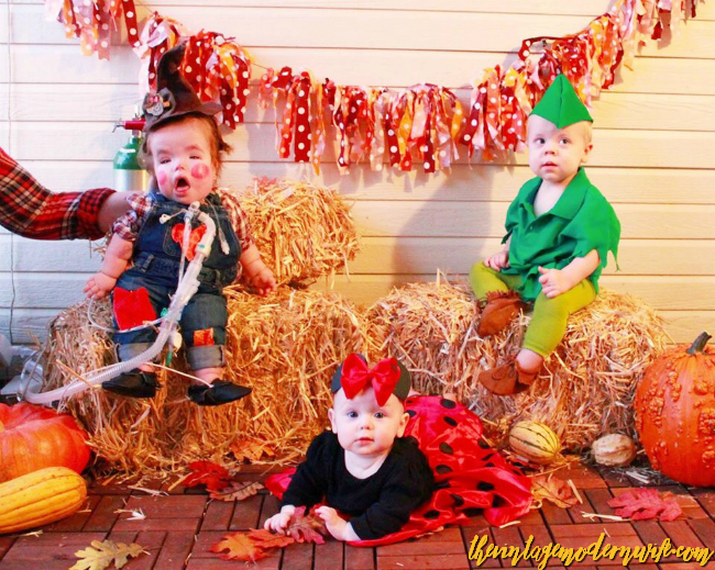 Love this adorable scarecrow costume, Peter Pan costume, and Minnie Mouse costume. These babies are too adorable!