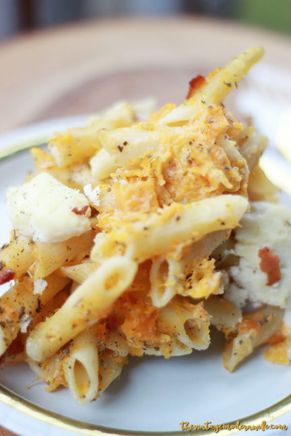 Low Calorie Butternut Squash and Pancetta Pasta Bake