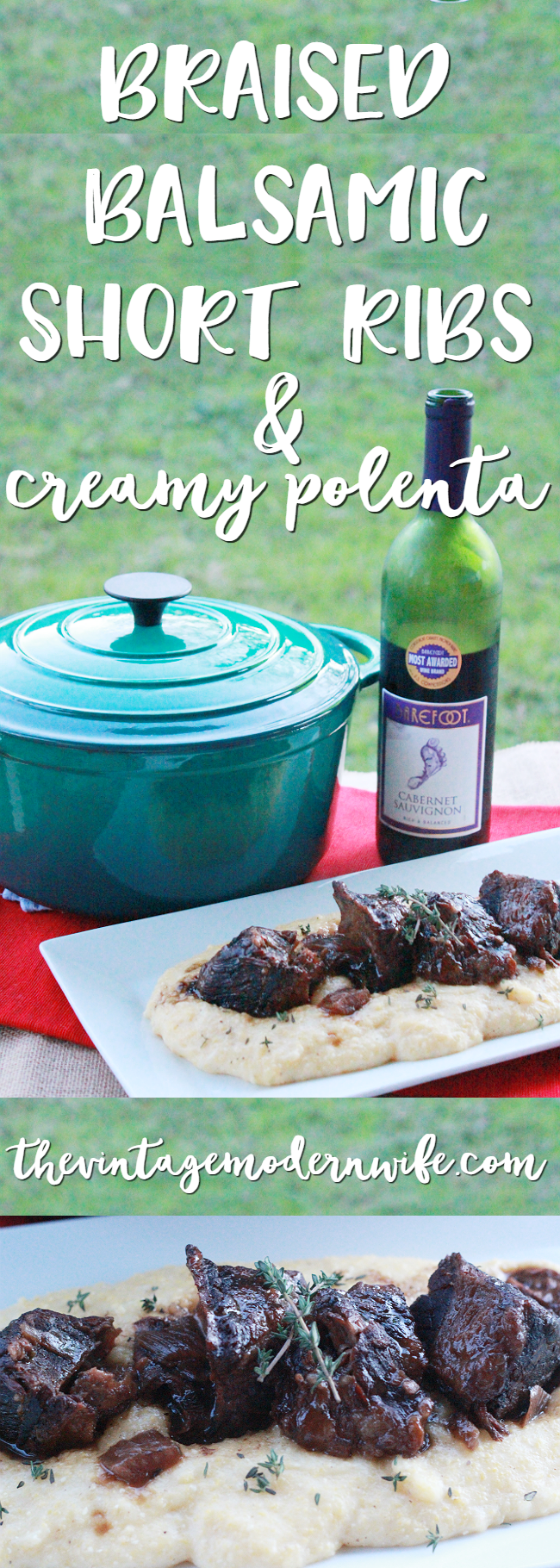 Looking for a stick-to-your-ribs winter dinner recipe? These Braised Balsamic Short Ribs and Creamy Polenta are SO good, you'll want to make it over and over again! So grab your Cocinaware Dutch Oven, and get cooking! 